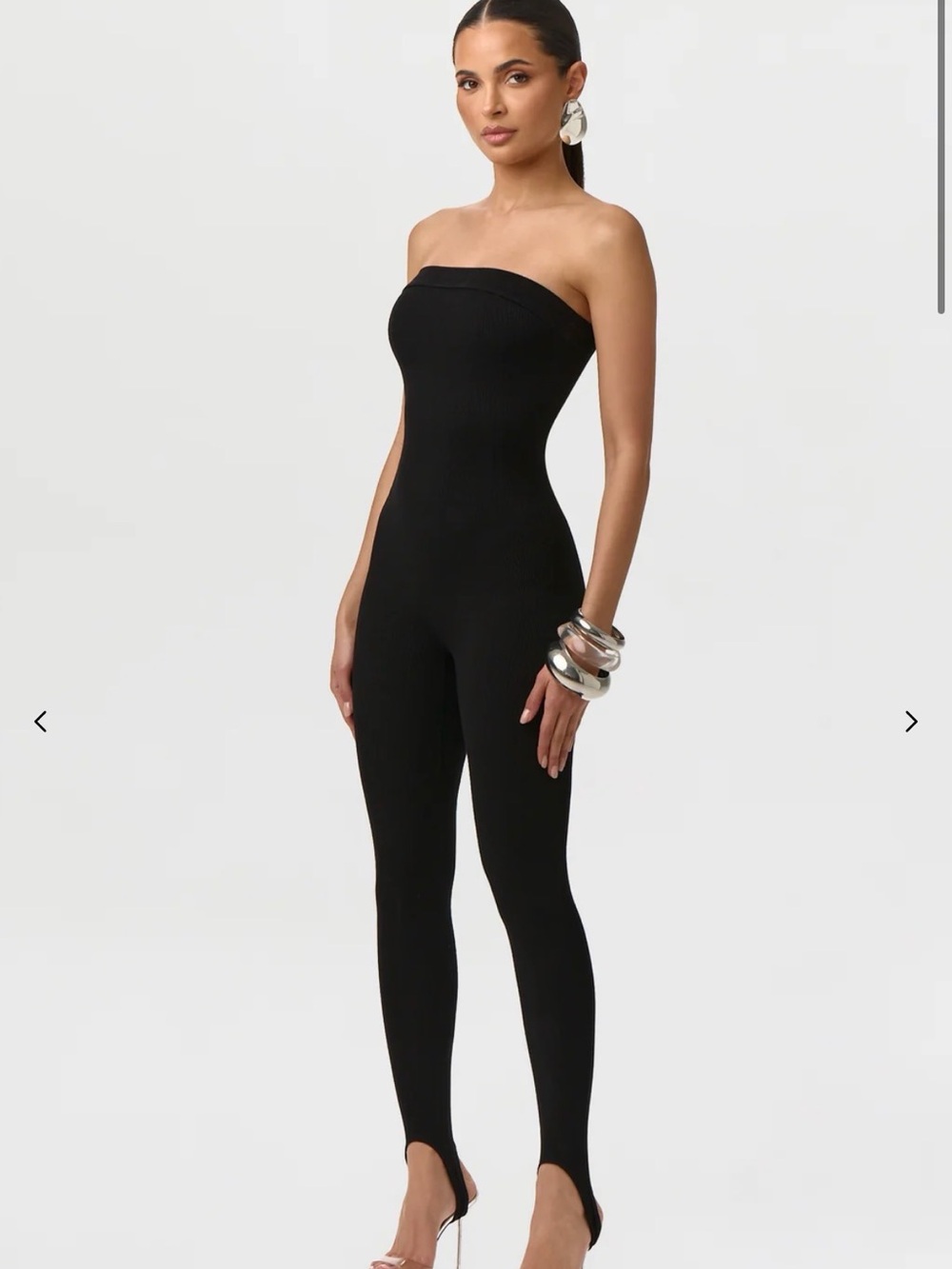 naked wardrobe Strapless Black Knit Jumpsuit